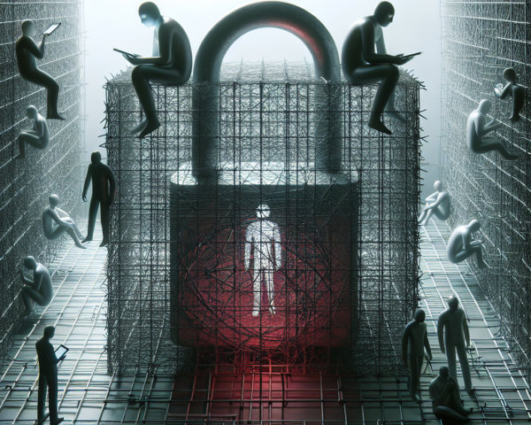 Surreal Digital Environment with Abstract Figures and Security
