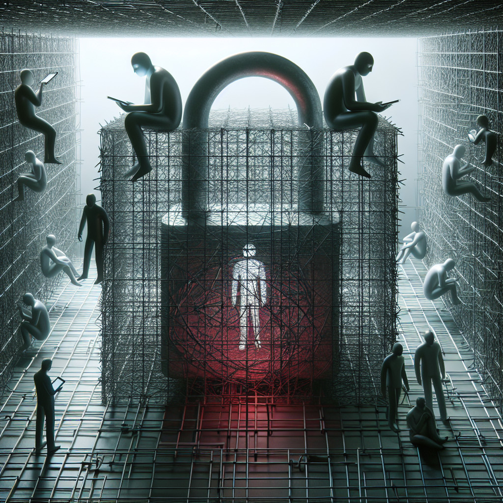Surreal Digital Environment with Abstract Figures and Security