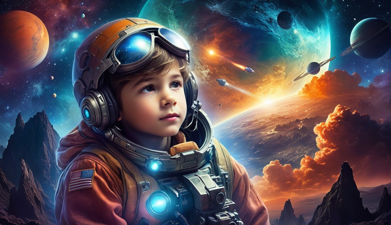 Young Astronaut Observes Colorful Cosmic Landscape