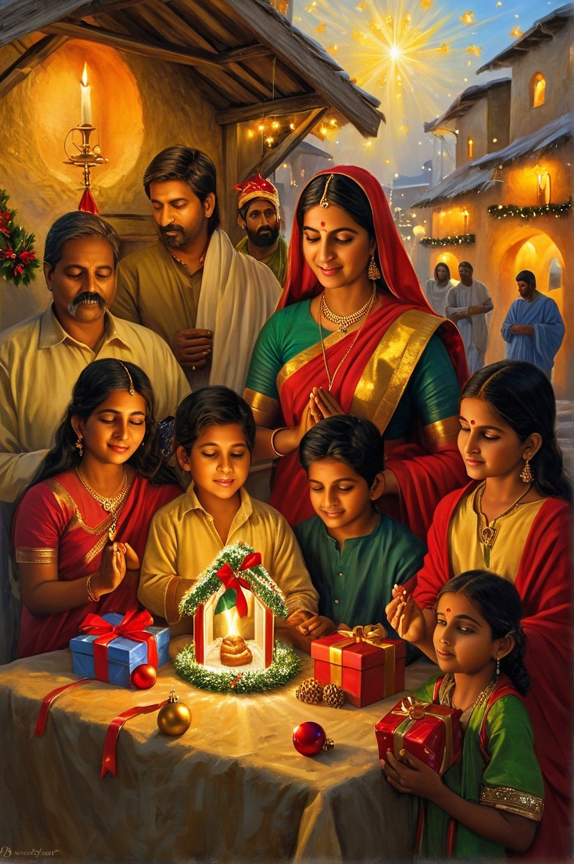 Festive Family Celebration with Lanterns and Gifts