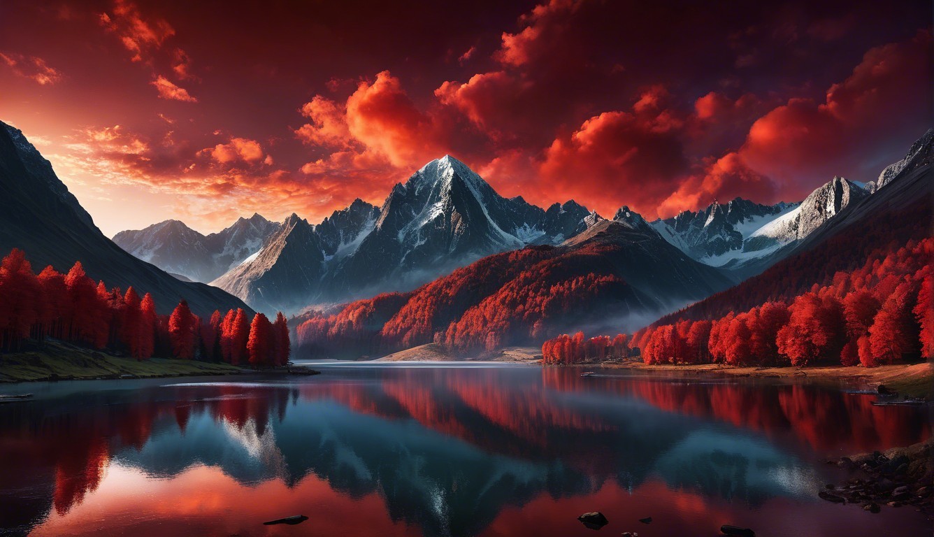 Mountain Landscape at Sunset with Vibrant Colors