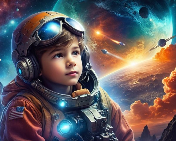 Young Astronaut Observes Colorful Cosmic Landscape