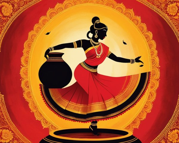 Silhouette of a dancer in red and gold outfit