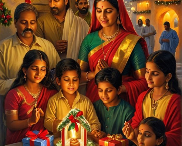 Festive Family Celebration with Lanterns and Gifts