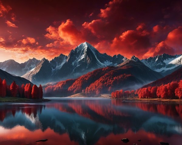 Mountain Landscape at Sunset with Vibrant Colors