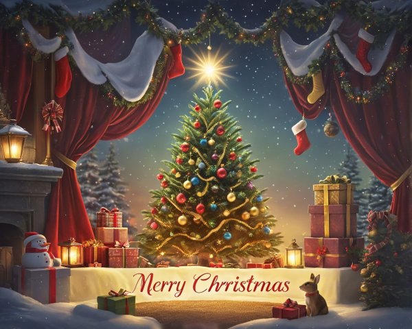 Indoor Christmas Decoration Display with Tree and Gifts