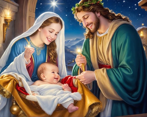 Detailed Nativity Scene Featuring the Holy Family