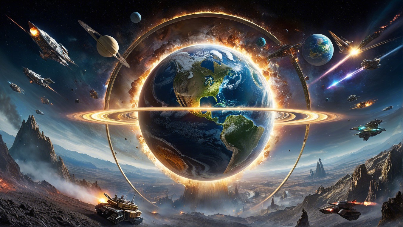 Cosmic Scene with Earth and Vibrant Celestial Bodies