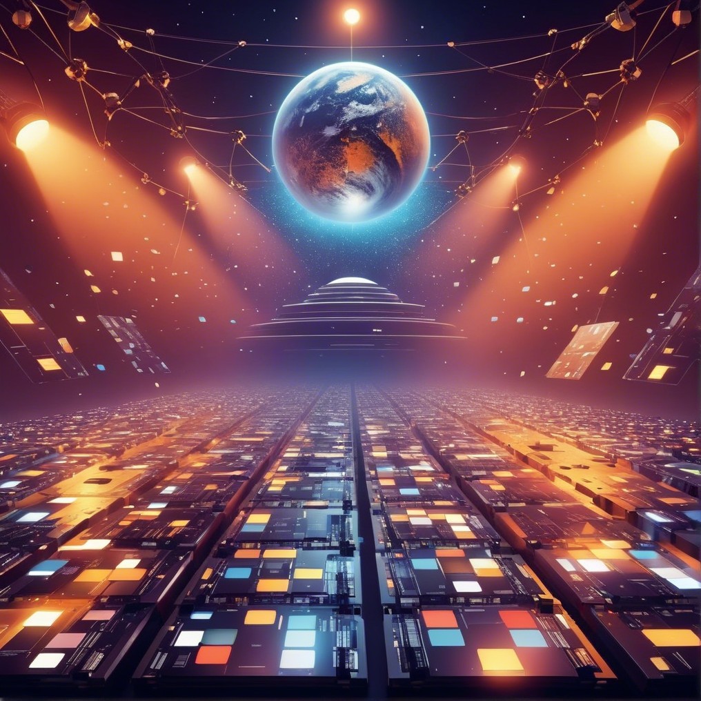 Futuristic Landscape with Glowing Earth and Technology