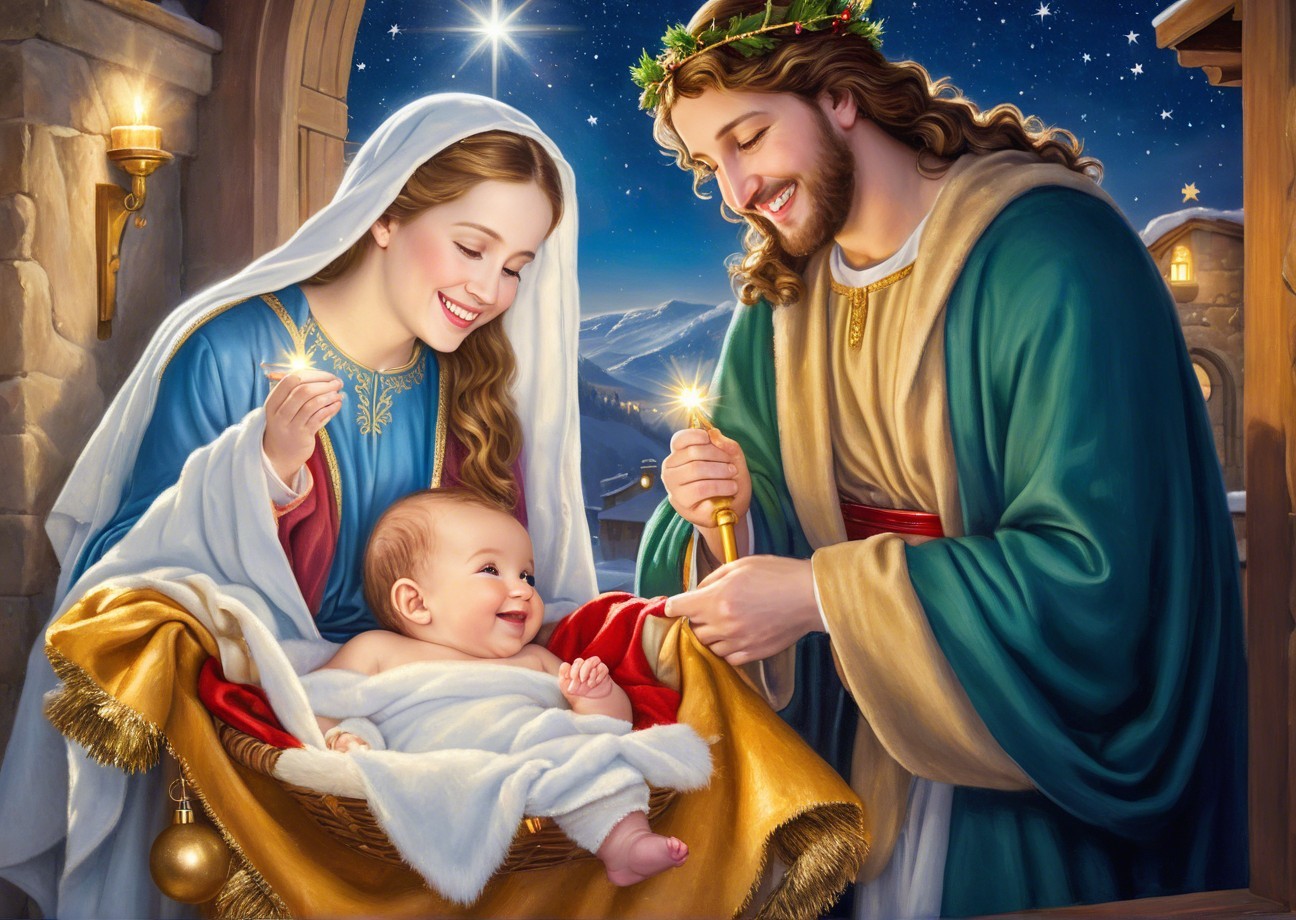 Detailed Nativity Scene Featuring the Holy Family