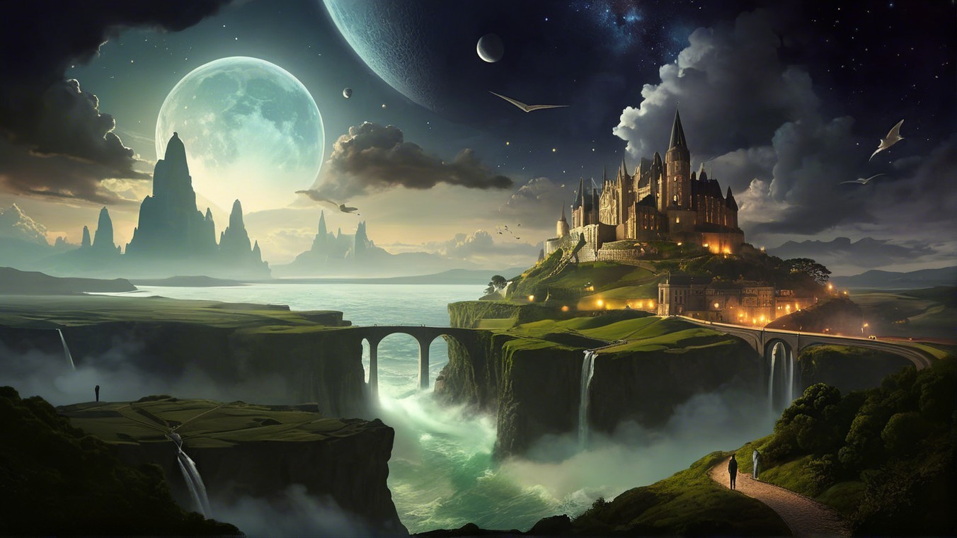 Majestic castle on a cliff with vibrant landscapes