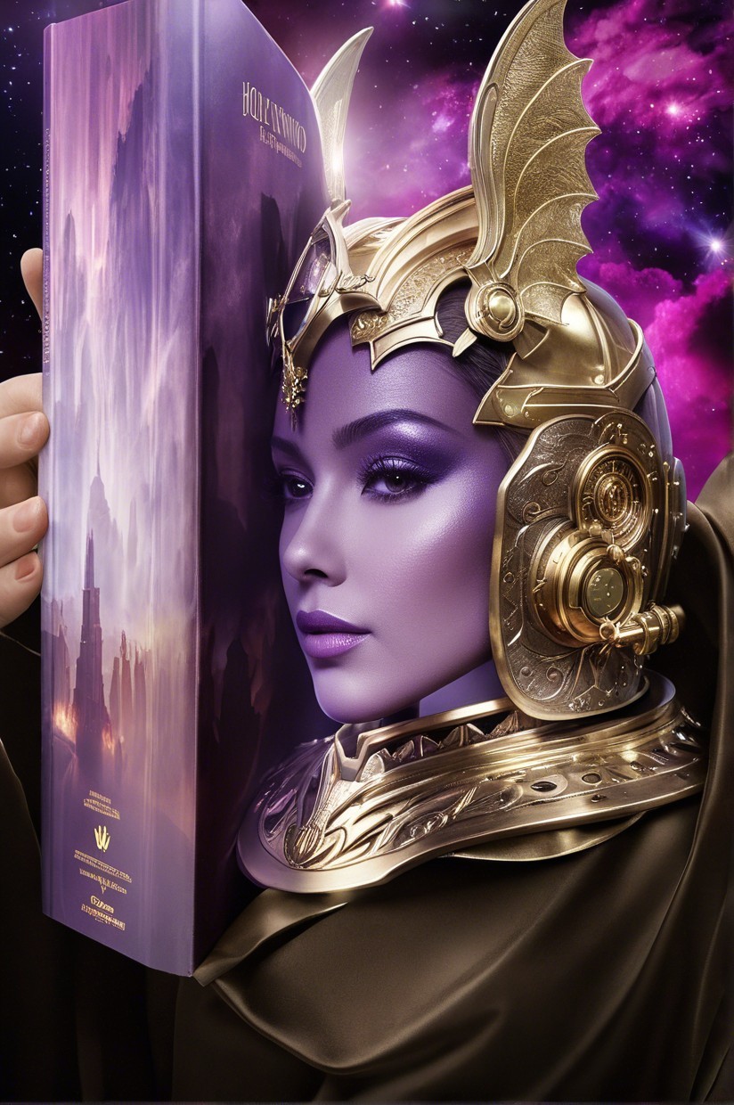 Fantasy Character with Elegant Helmet in Cosmic Setting
