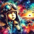 Young Astronaut Observes Colorful Cosmic Landscape