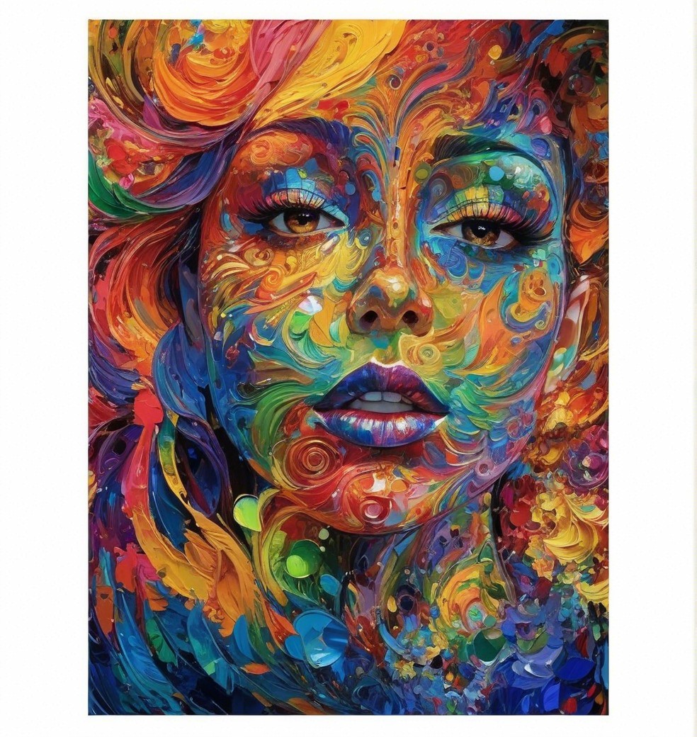 Vibrant Portrait of a Woman with Colorful Patterns