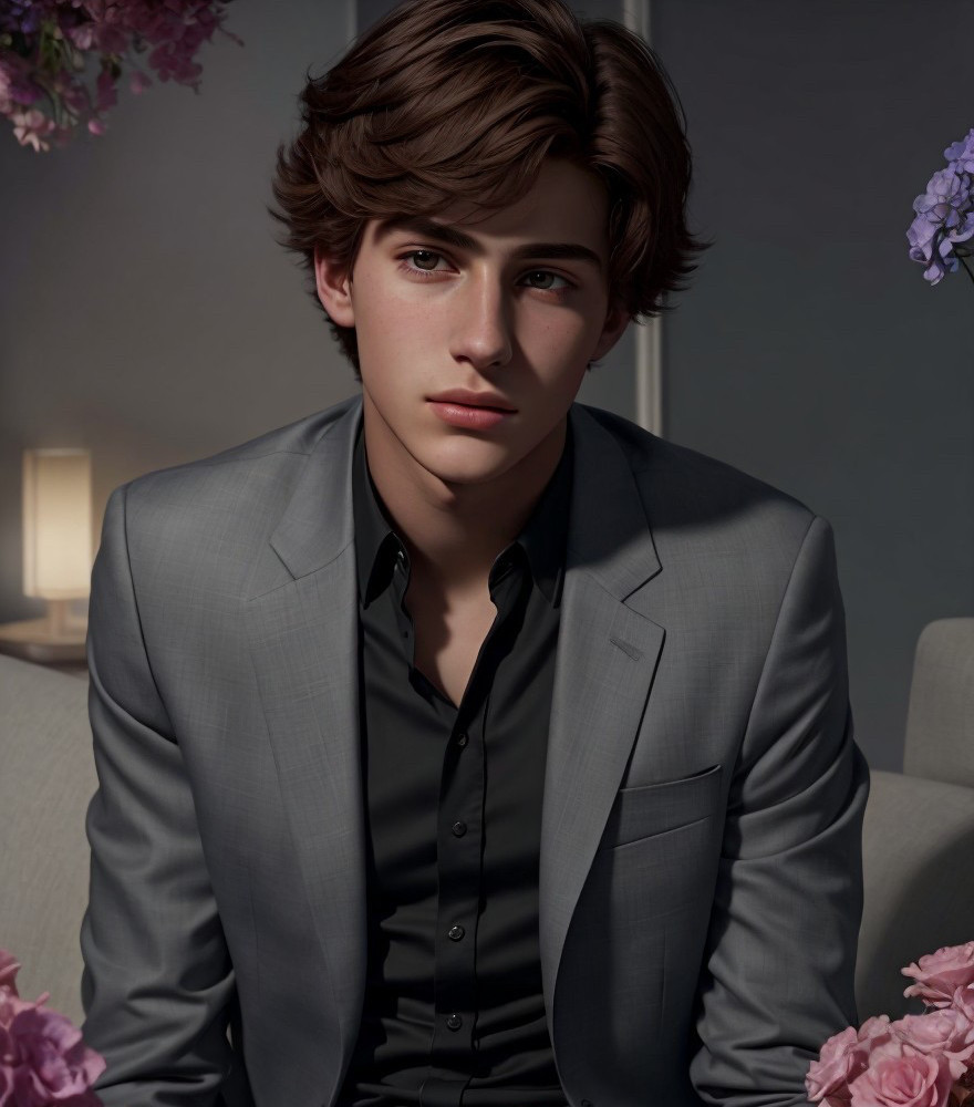 Young Man in Gray Suit Against Softly Lit Backdrop