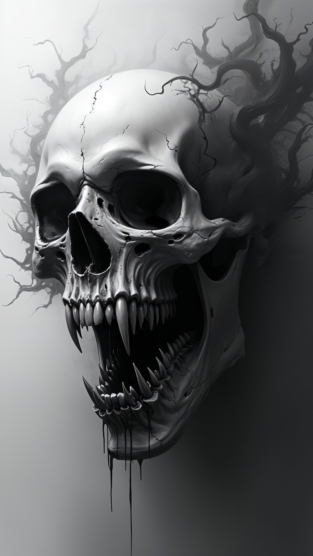 Detailed Menacing Skull with Dark Tendrils and Shadows