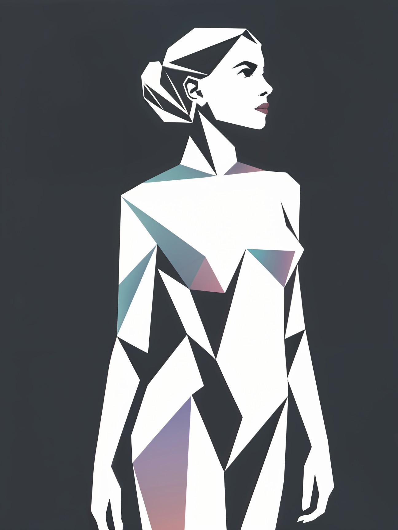 Geometric Illustration of a Female Figure in Profile