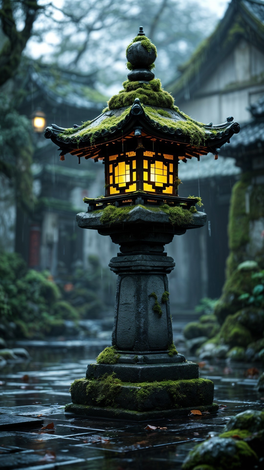 Japanese Lantern in a Tranquil Garden Setting