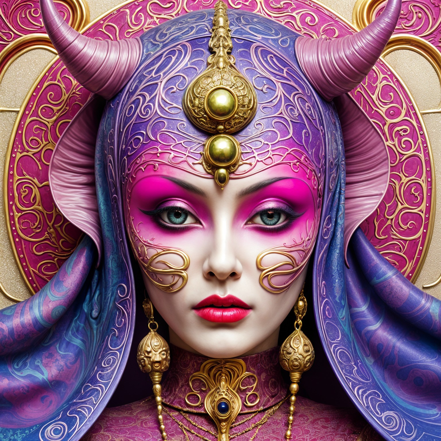 Close-Up Digital Illustration of a Celestial Woman's Face