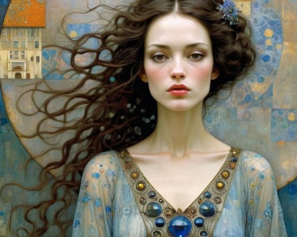 Stylized Portrait of a Young Woman with Long Hair