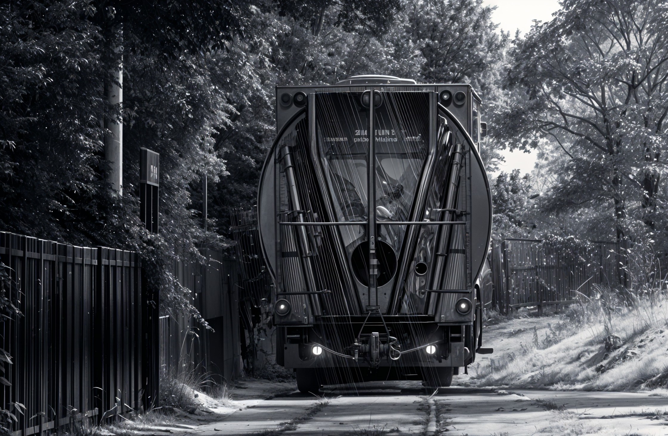 Monochrome Image of a Large Truck in Nature