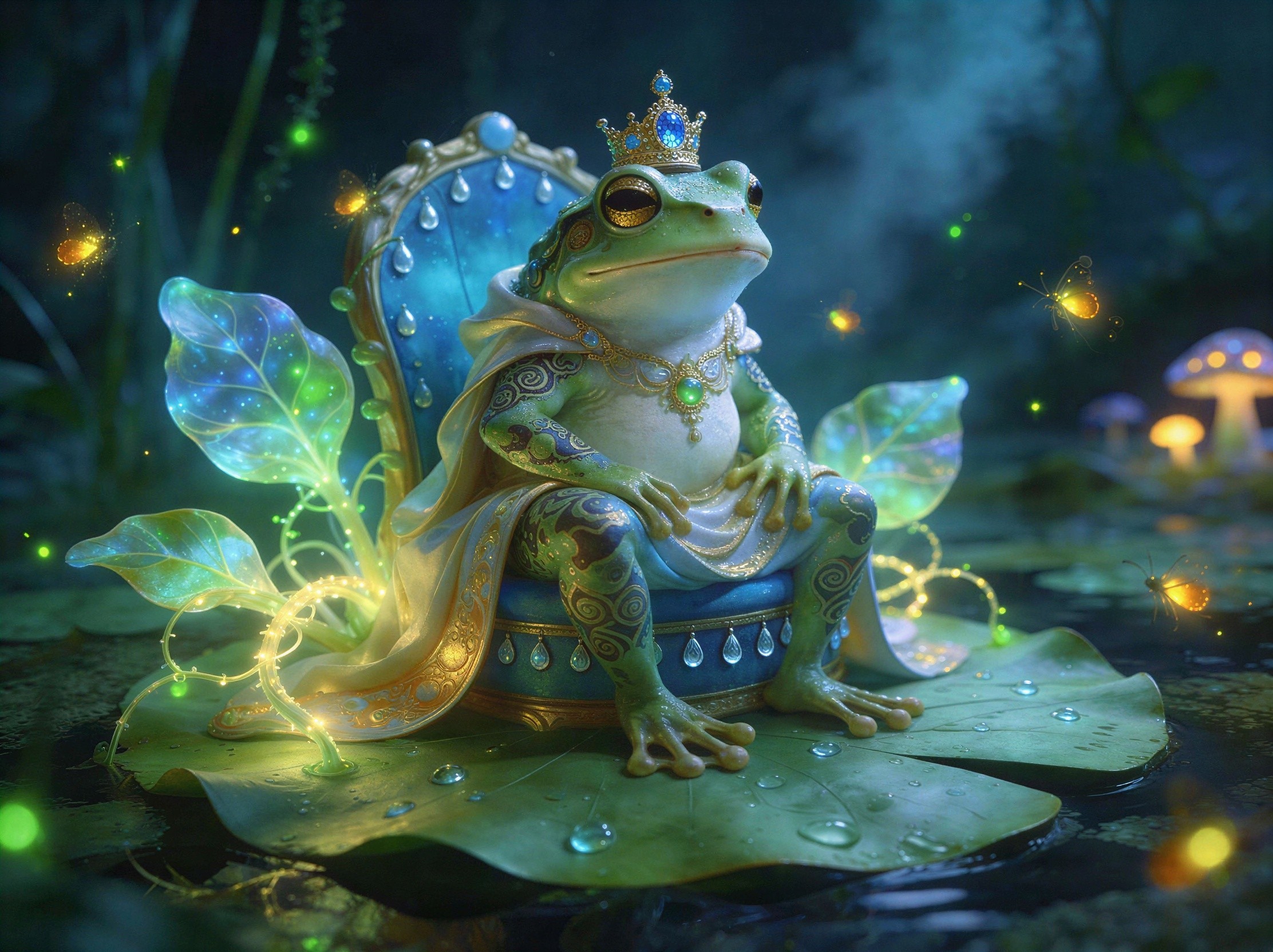 Regal Frog with Golden Tattoos in a Fantasy Setting