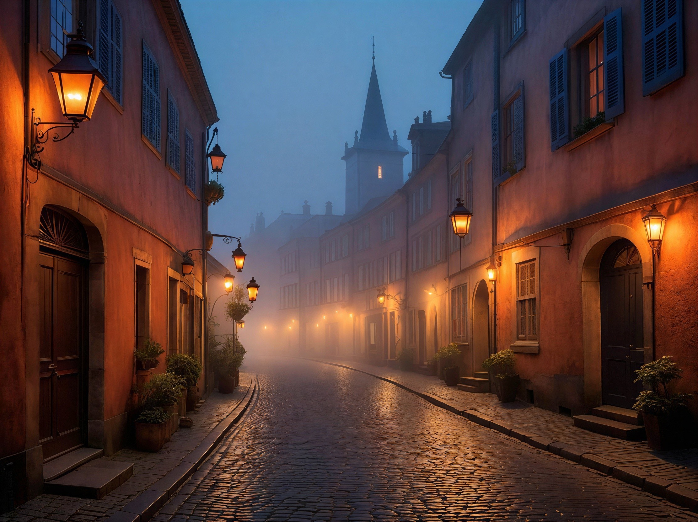 Narrow Cobblestone Street in Medieval European Town