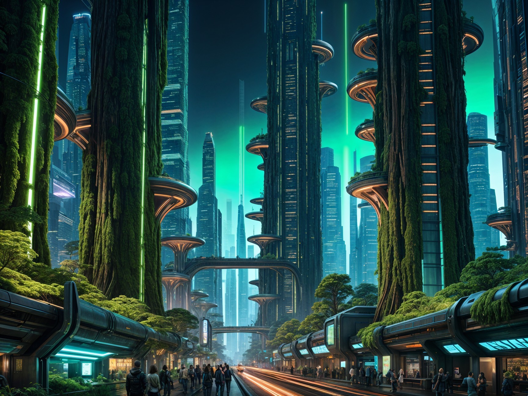 Futuristic cityscape with skyscrapers and greenery