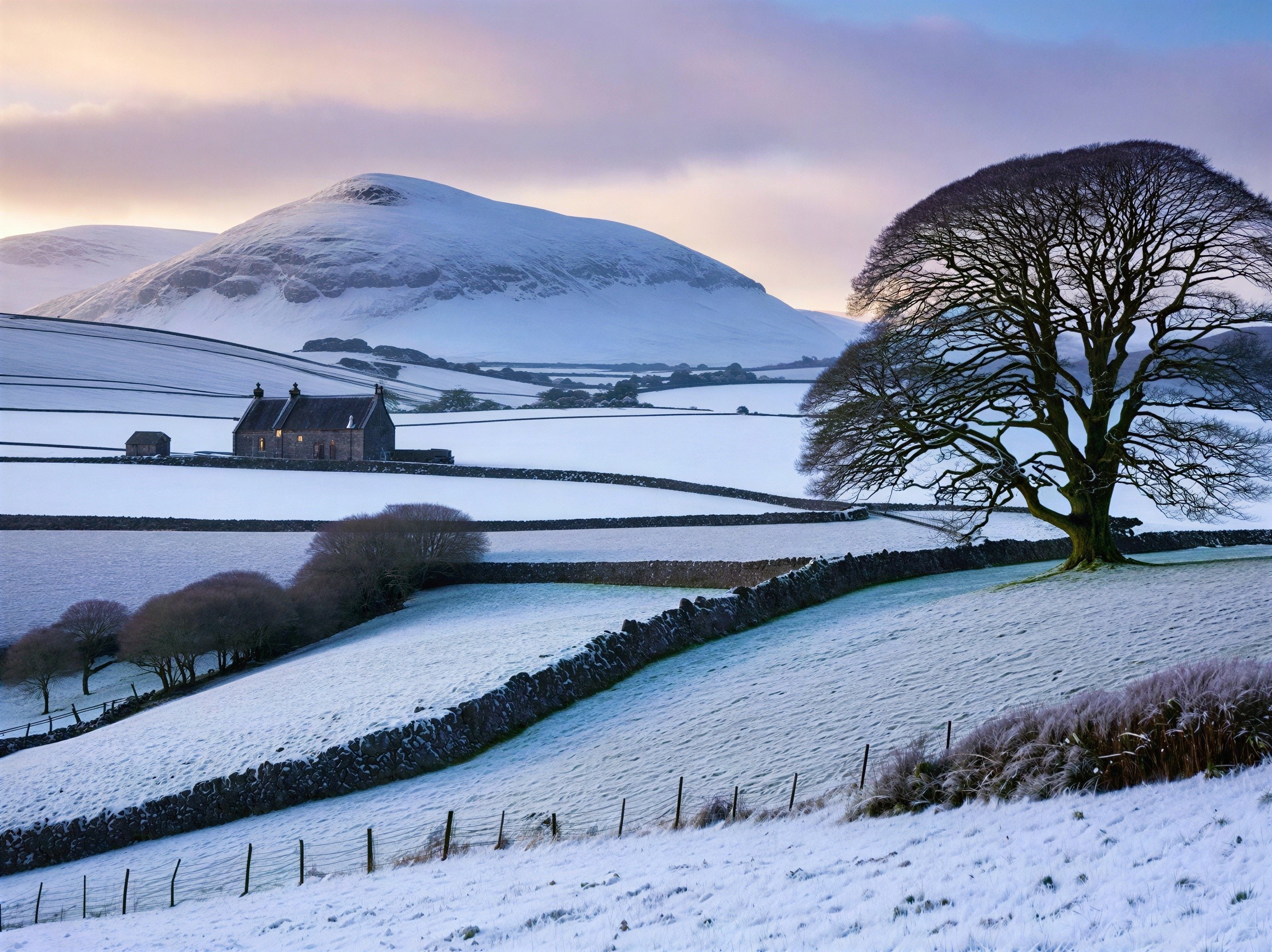 Winter Landscape in Scotland with Snow and Trees