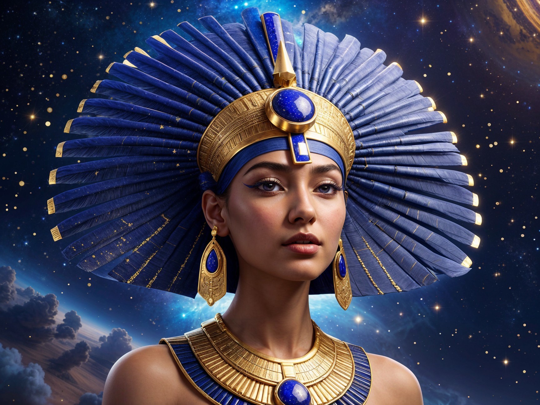 Royal Egyptian Figure in Blue and Gold Attire