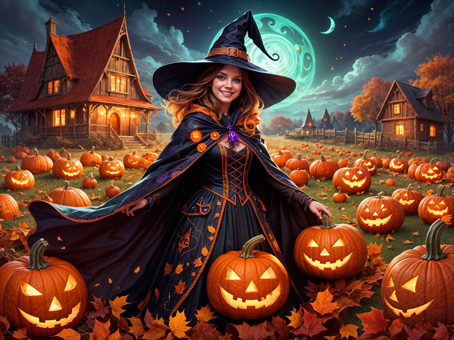 Mystical Halloween Scene in a Pumpkin Patch