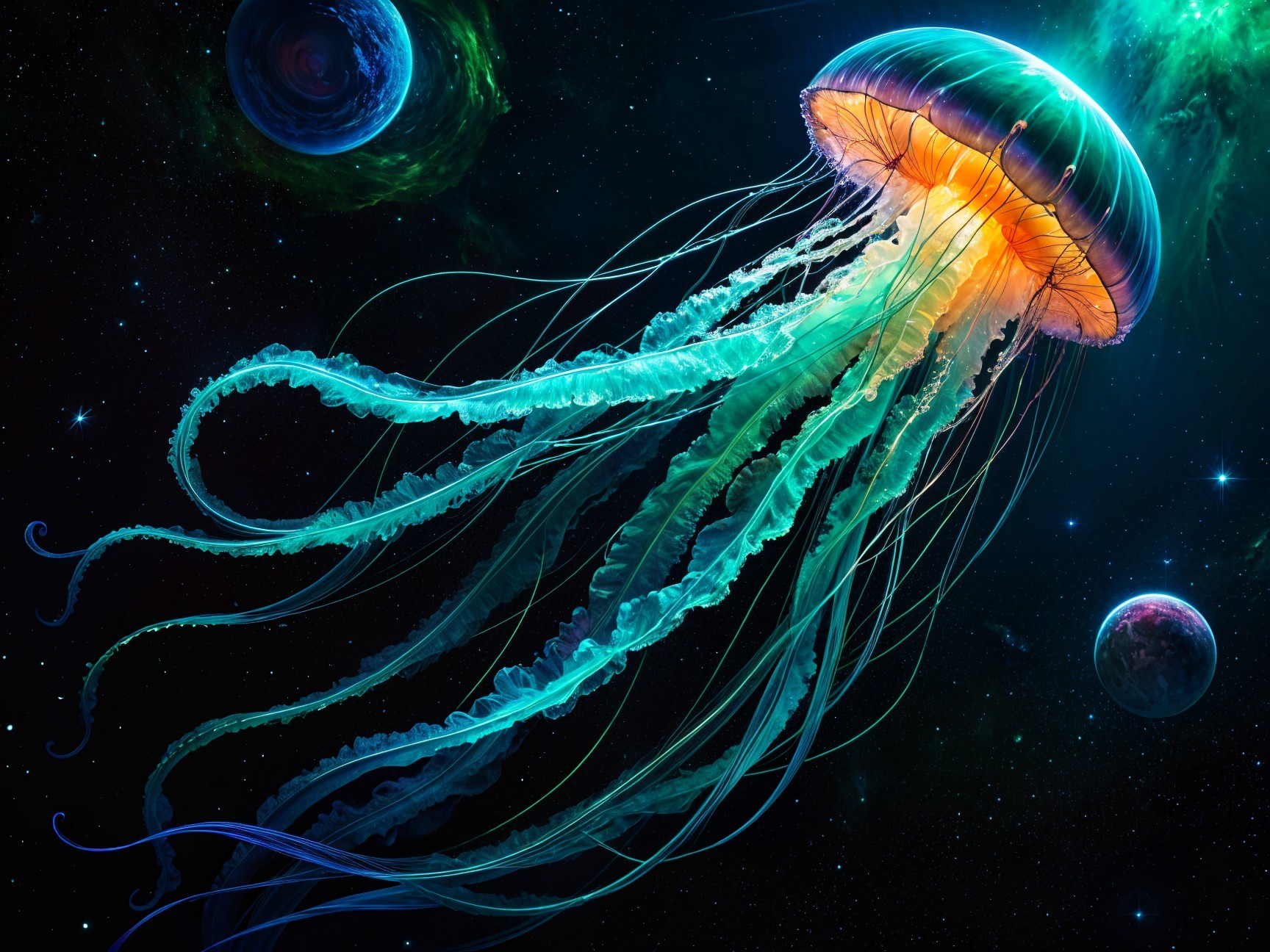 Luminous Jellyfish in Cosmic Space Background