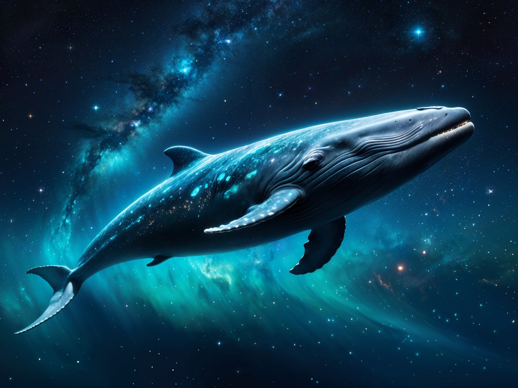 Whale in a Cosmic Landscape with Galaxies and Nebulae
