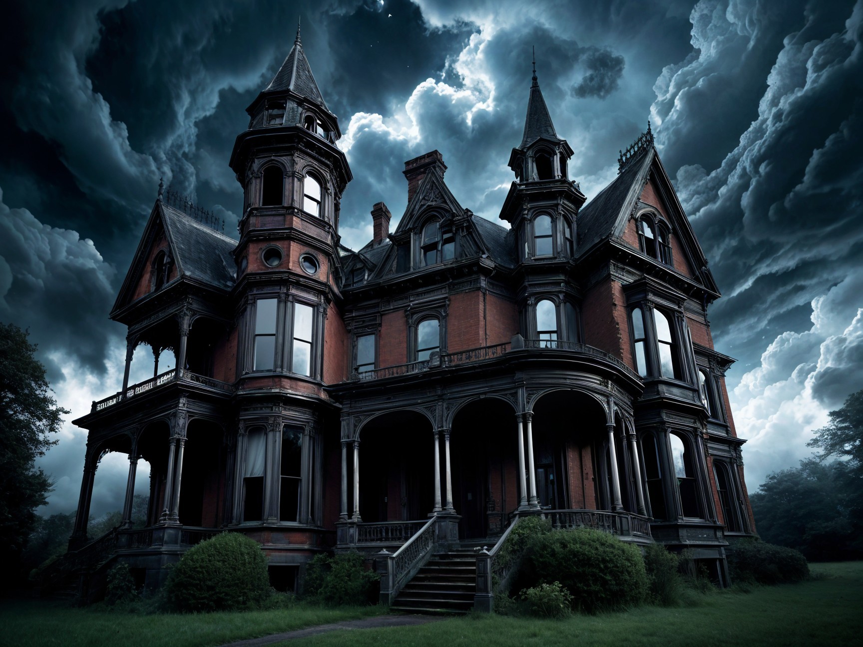 Victorian Mansion Under Dark Ominous Sky