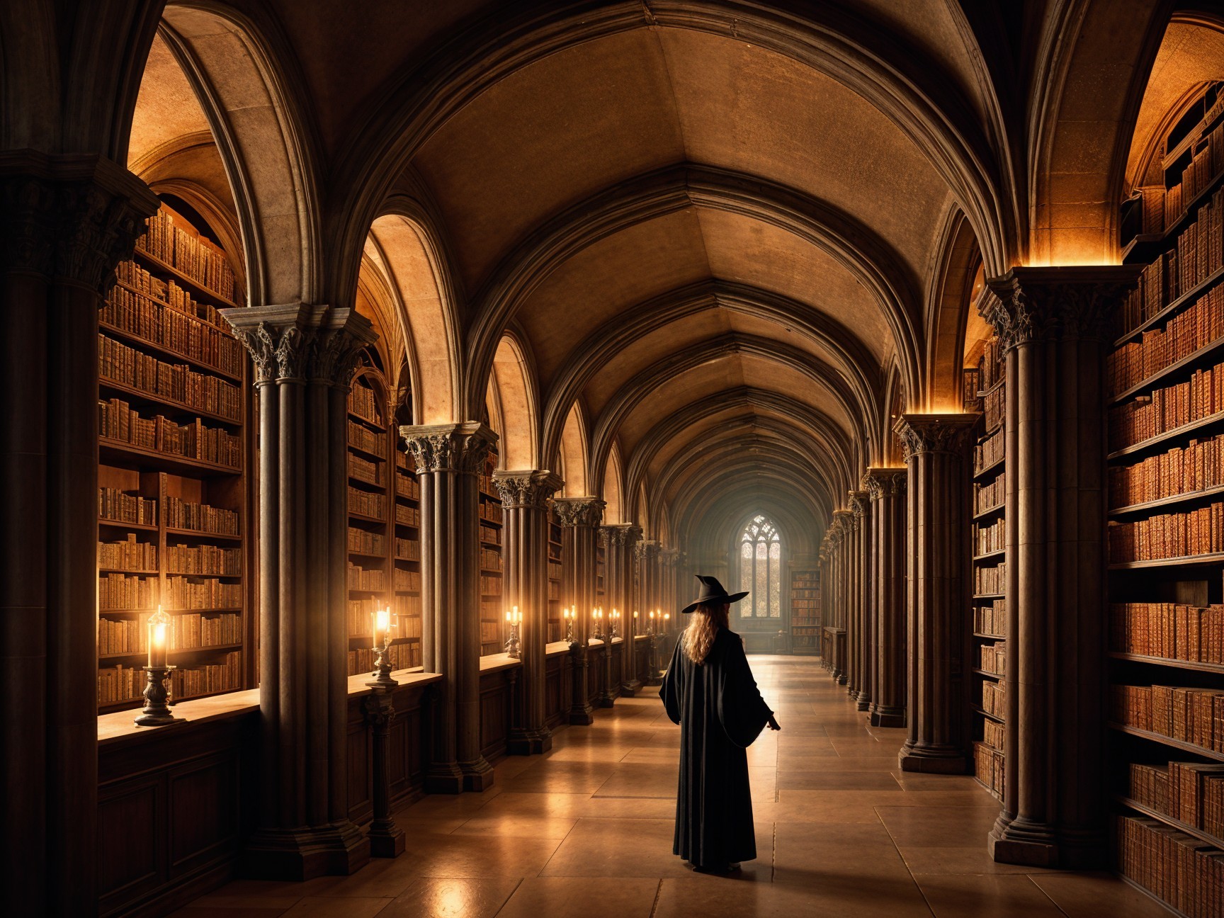Mystical Library with Ancient Books and Enchanting Atmosphere