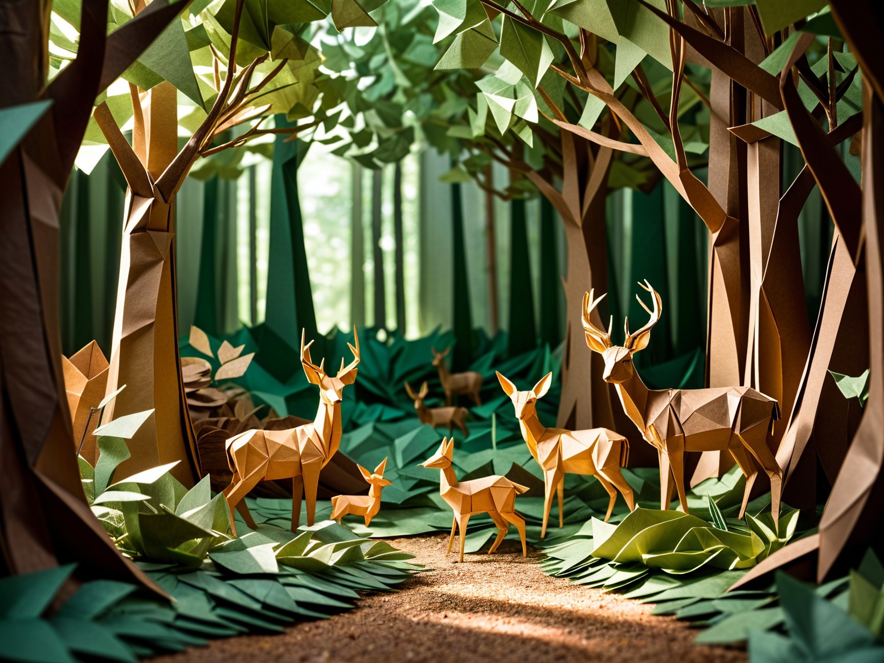 Handcrafted Origami Deer in Lush Forest Setting