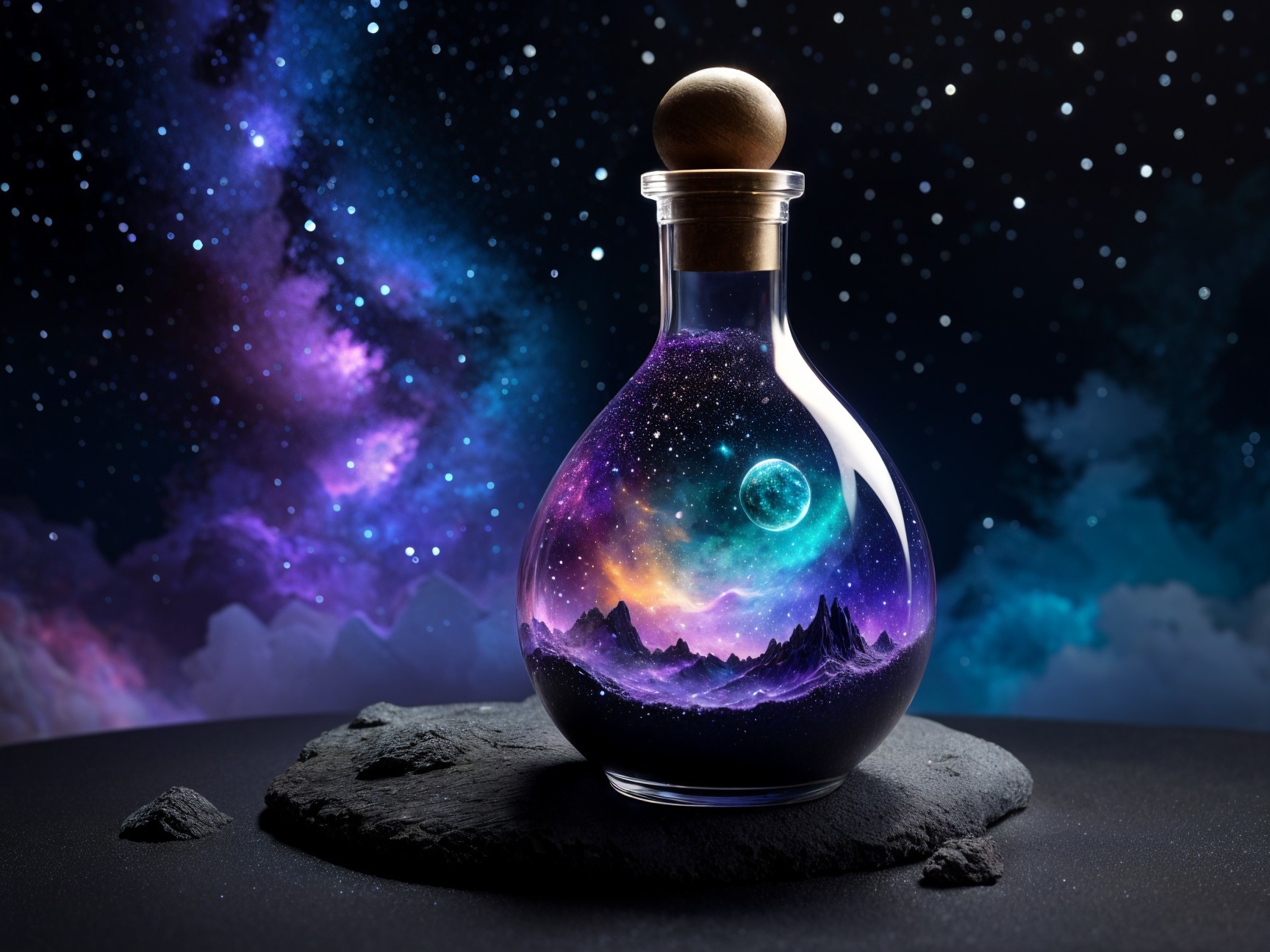 Glass Bottle with Cosmic Galaxy Scene Inside