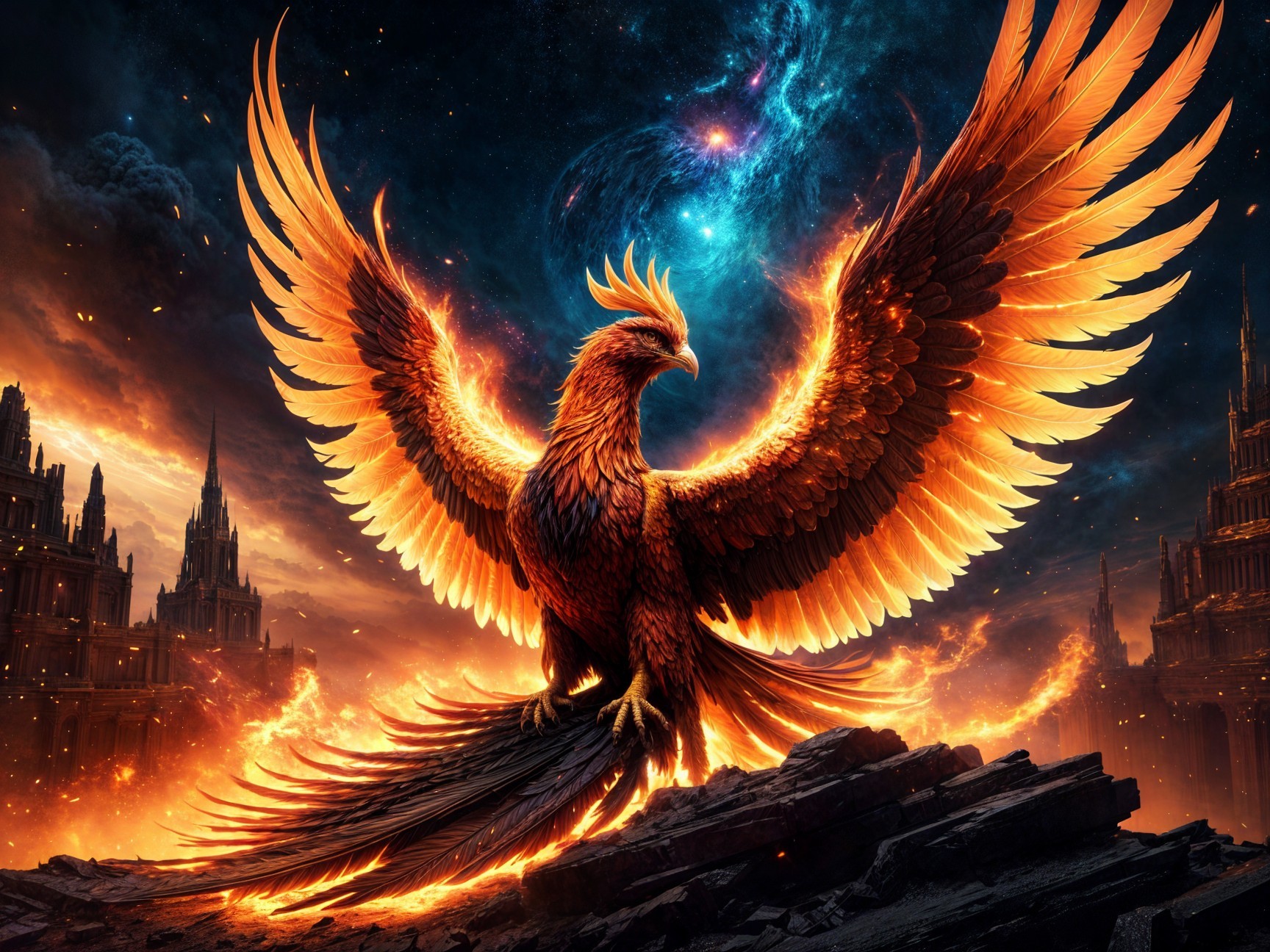 Phoenix Rising Amidst Cosmic Background and Spires