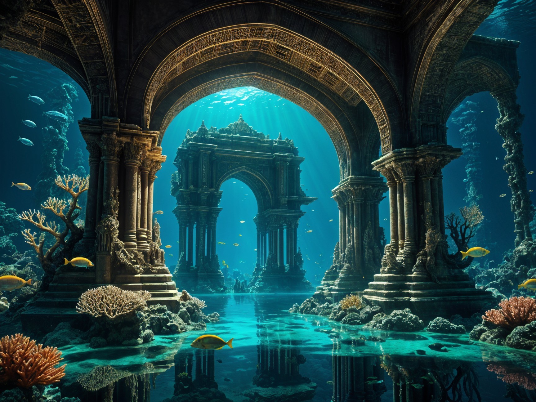 Ancient Structure Surrounded by Vibrant Coral Reefs