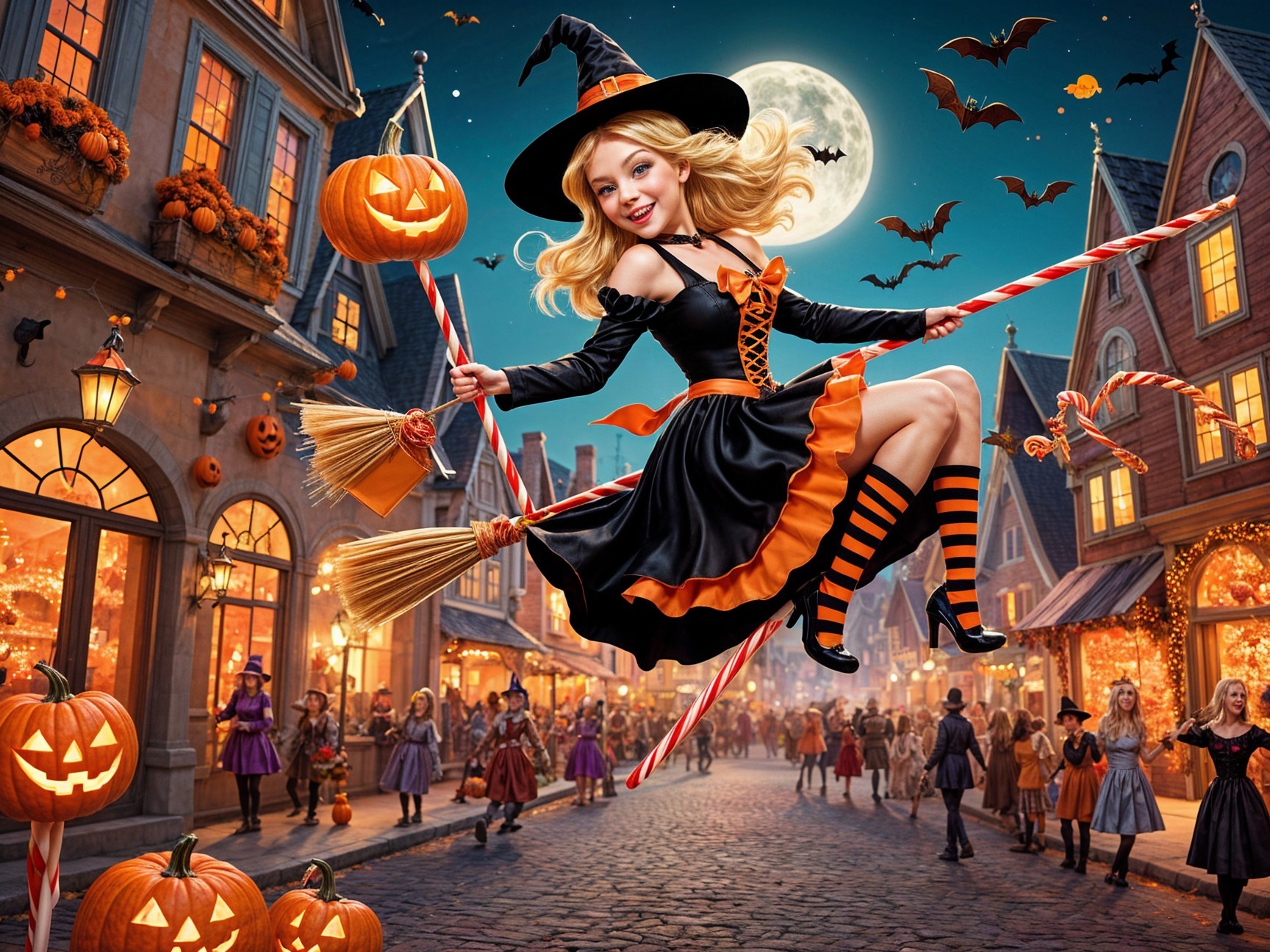 Whimsical Halloween Scene with Costumed Characters