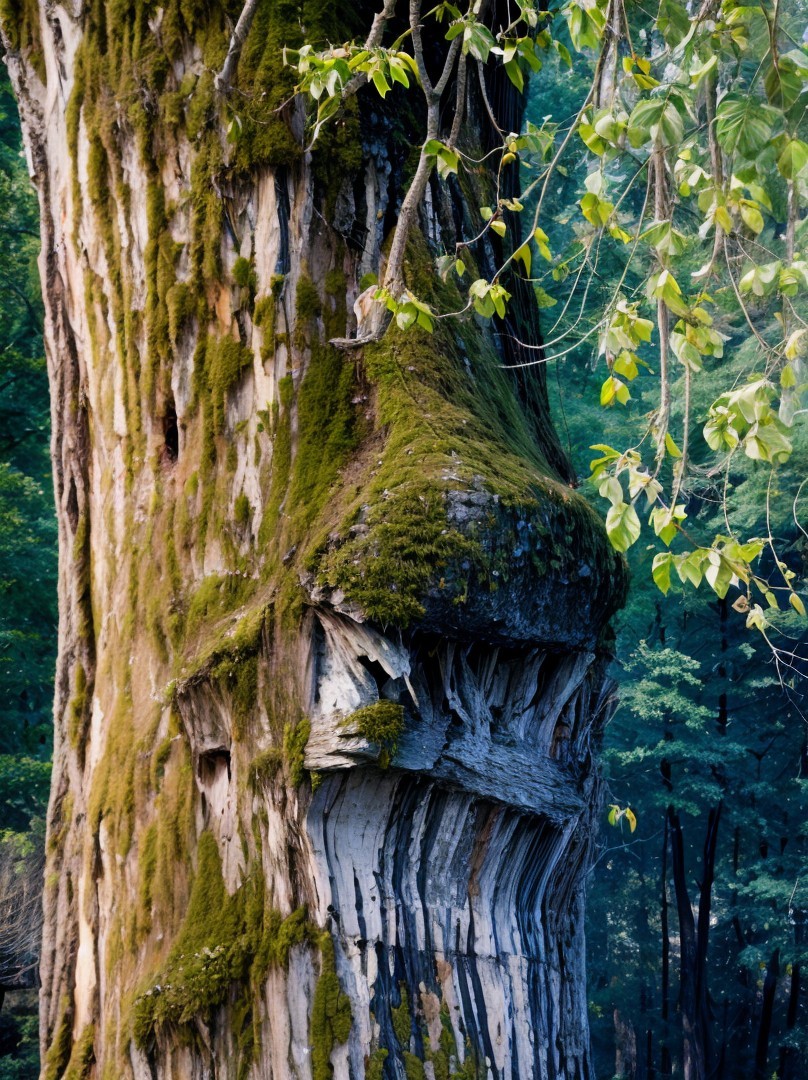Majestic Tree with Intricate Bark in Lush Forest