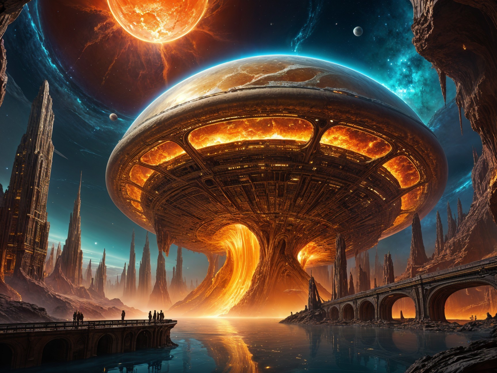 Futuristic Structure Over Surreal Cosmic Landscape