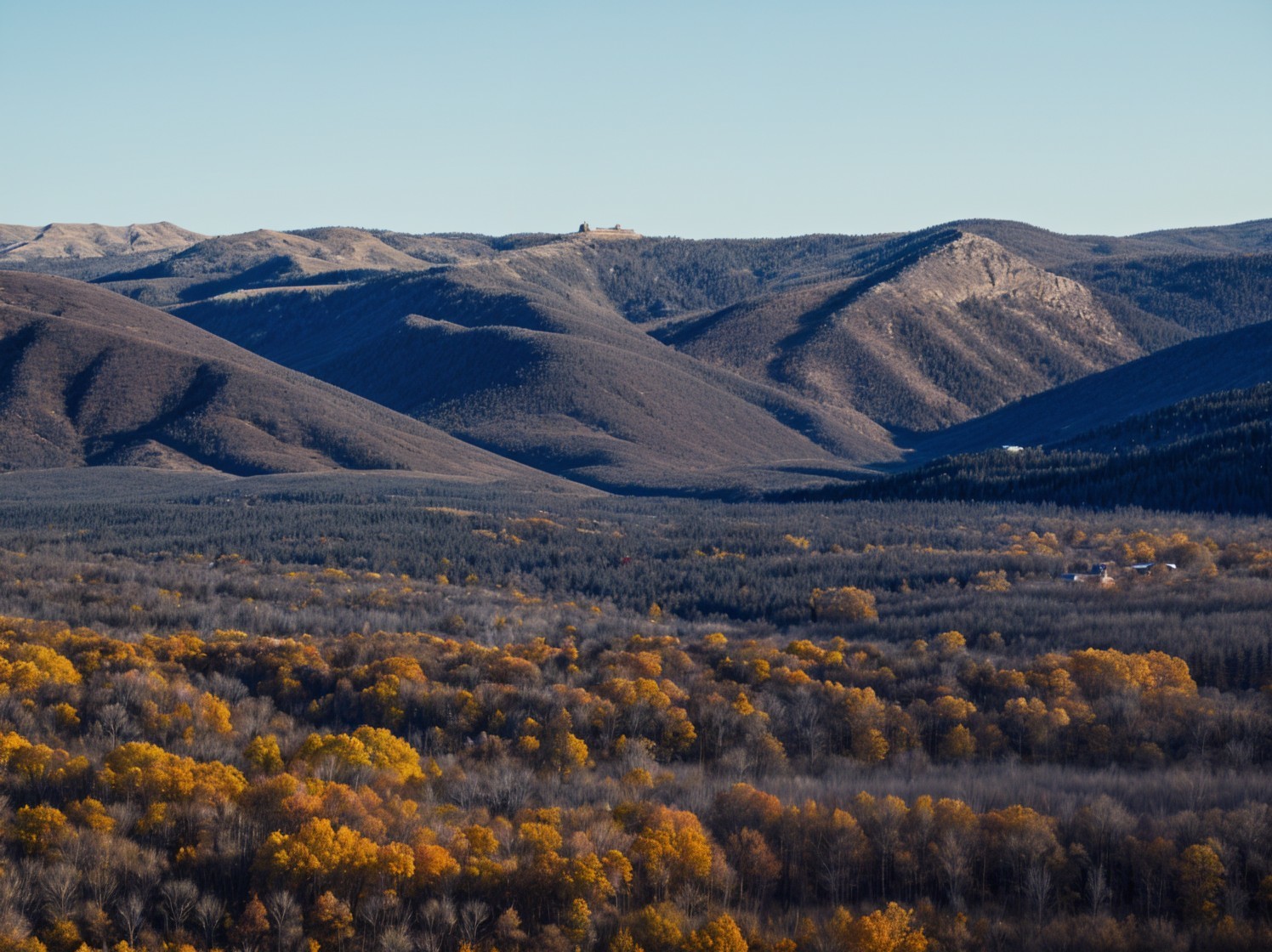 Panoramic Mountainous Landscape with Autumn Foliage