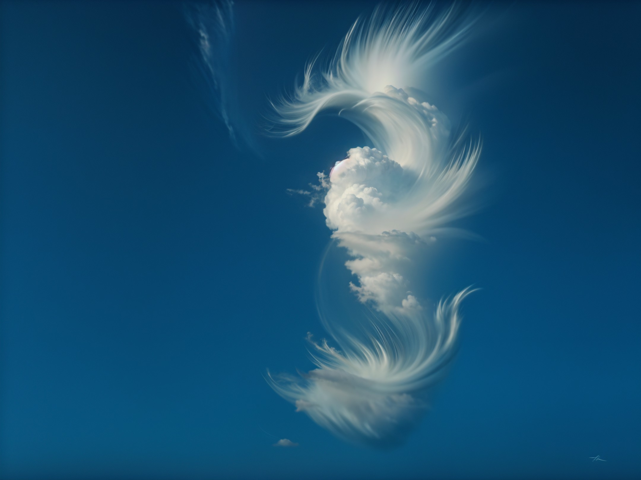 Blue Sky with Feather-Like Swirling Clouds