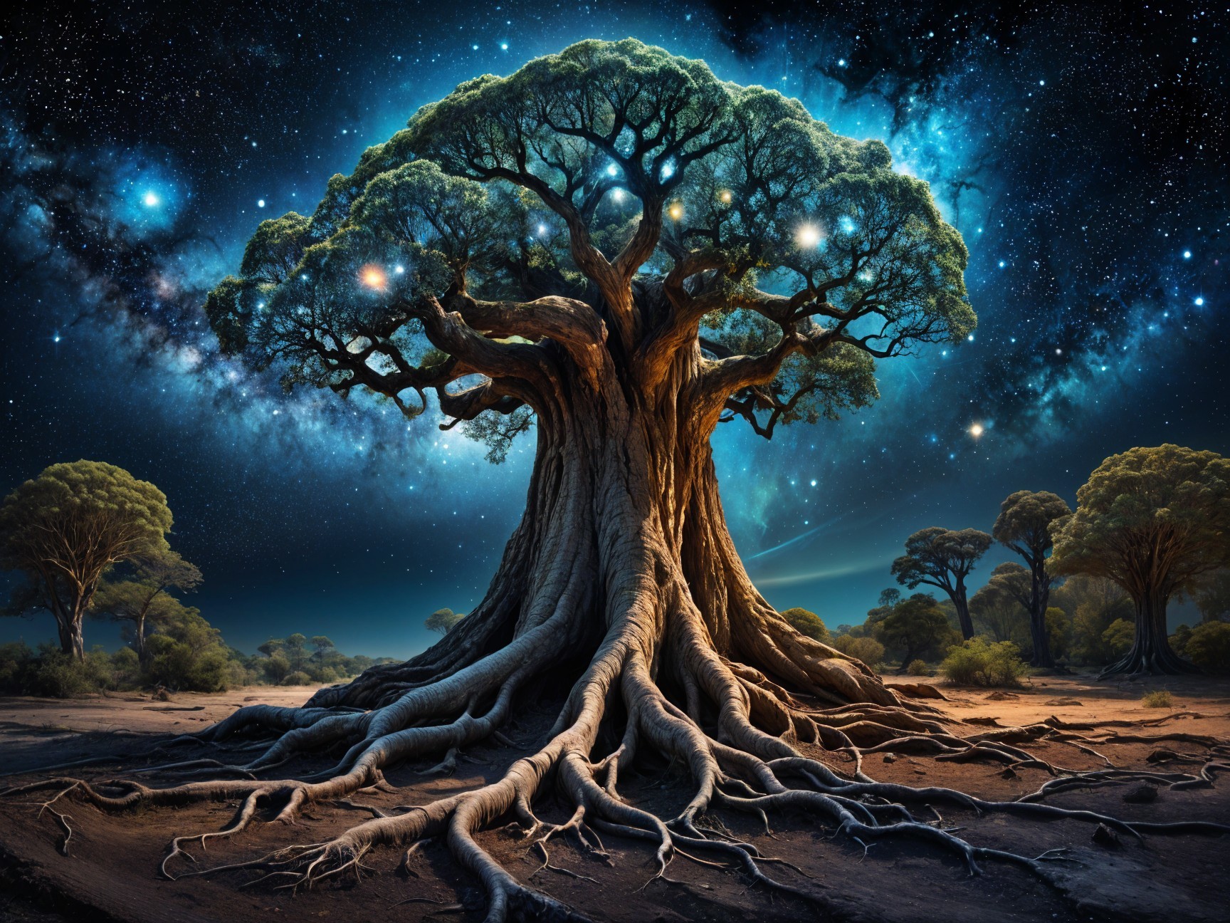 Cosmic Tree Surrounded by a Vibrant Galaxy