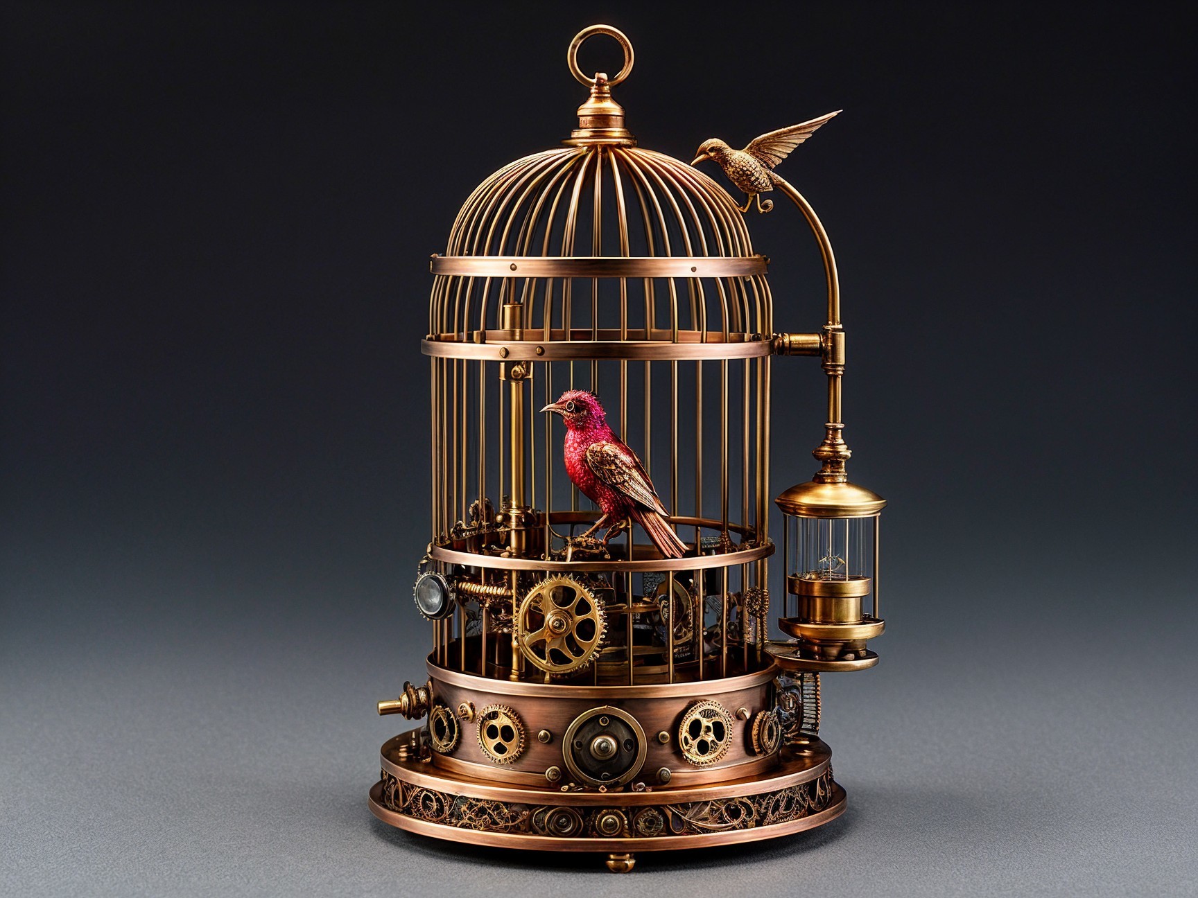 Steampunk Birdcage with Mechanical Bird and Gears