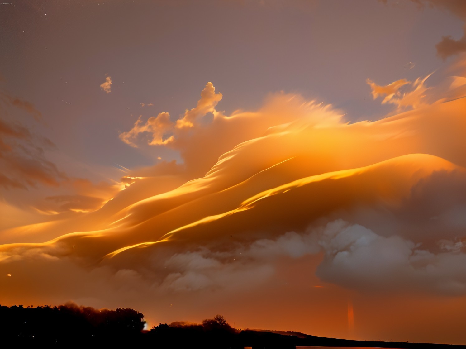 Dramatic Sunset with Vibrant Clouds and Silhouetted Trees