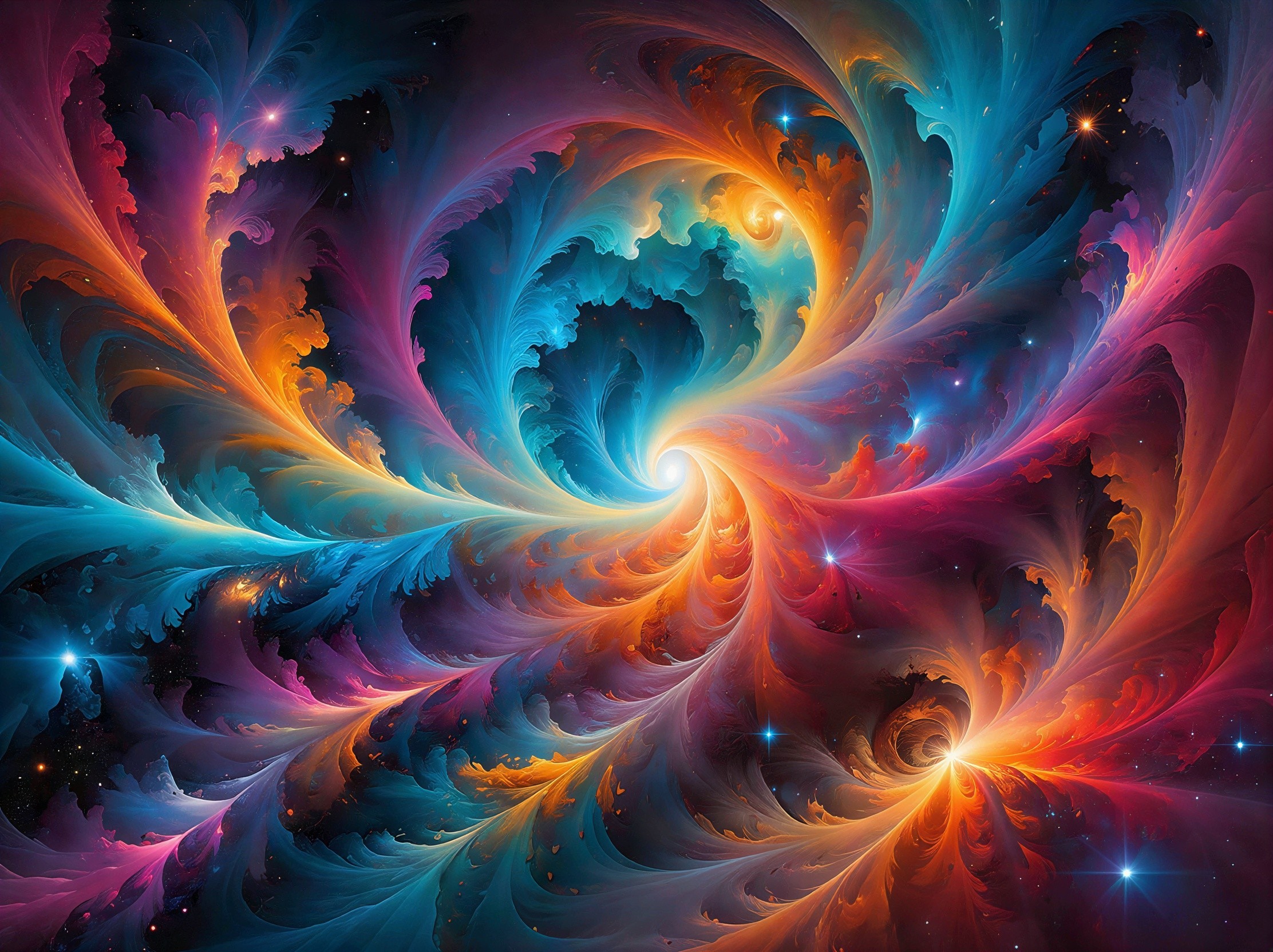 Vibrant Abstract Vortex of Colorful Swirls and Stars