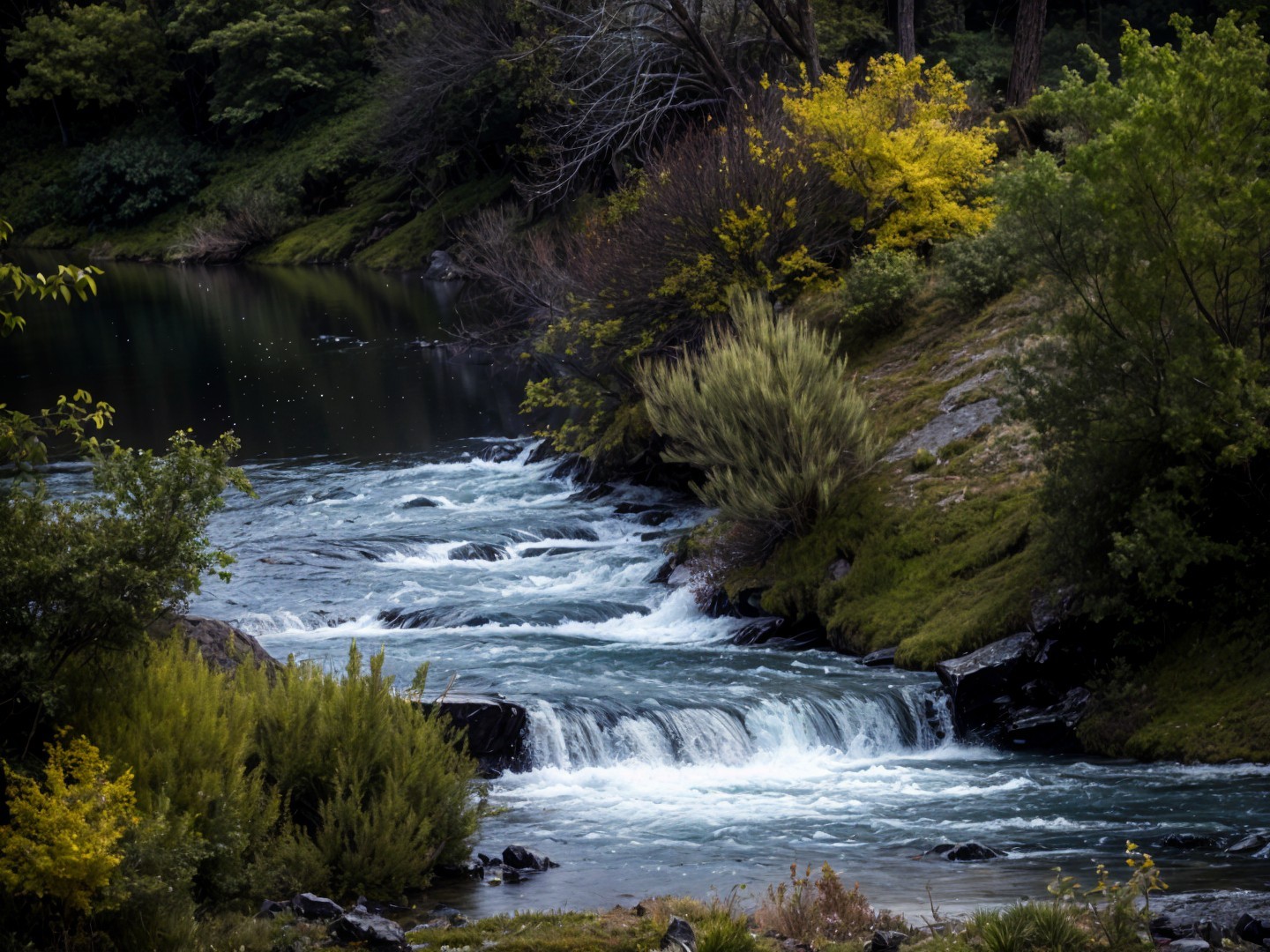 Serene Landscape with River and Autumn Foliage