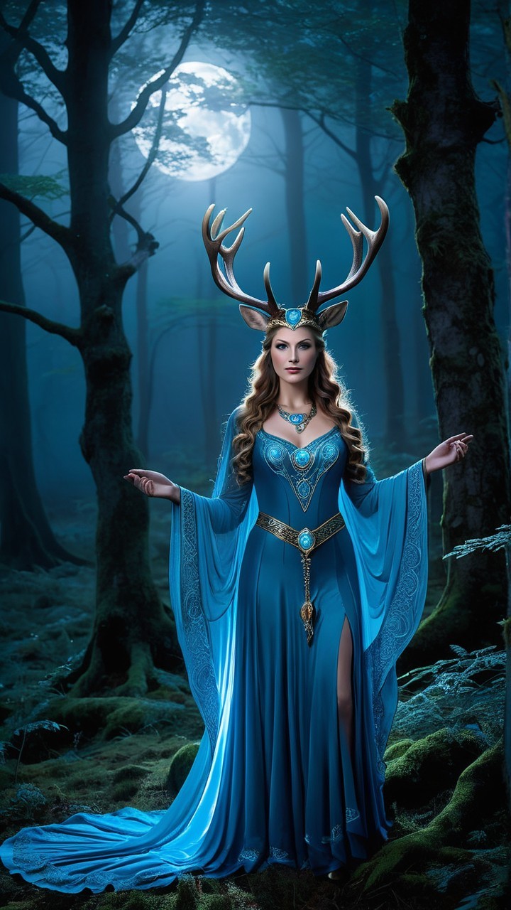 Mystical Figure in Enchanting Moonlit Forest